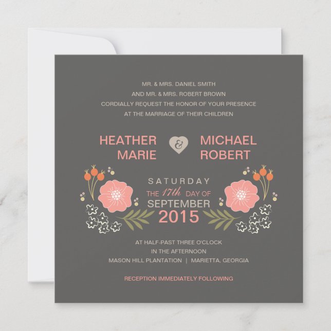 Rustic Floral Formal Style Wedding Invitations (Front)