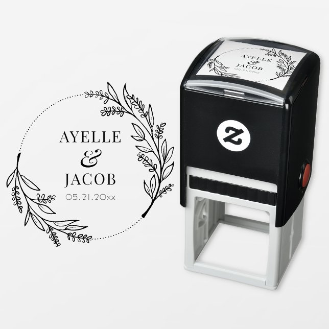 Rustic Floral Frame Monogram Rubber Wedding Stamp (Creator Uploaded)