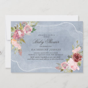 rustic floral frame virtual baby shower invite