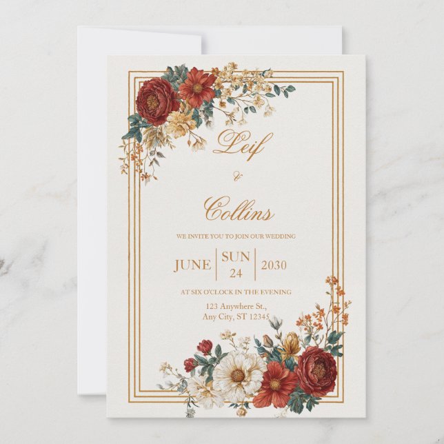 Rustic Floral Frame Wedding  Invitation (Front)