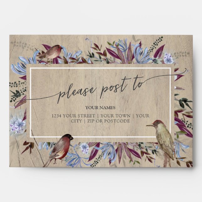 Rustic floral frame with birds envelope (Front)