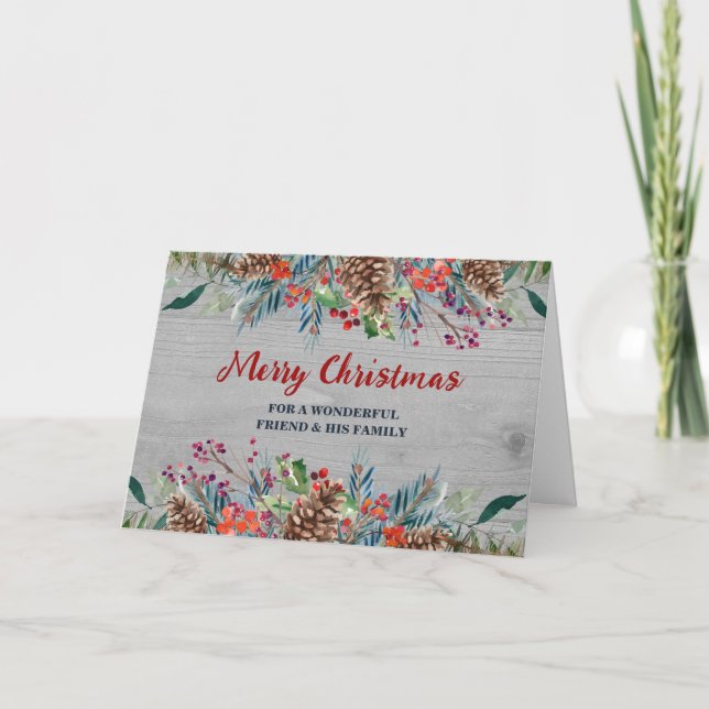 Rustic Floral Friend & Family Christmas Card (Front)