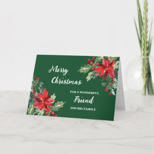 Rustic Floral Friend & Family Merry Christmas Card