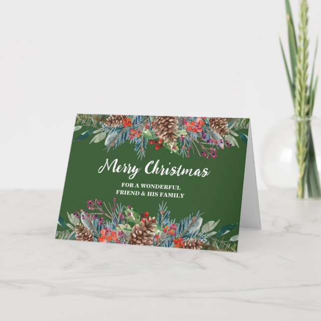 Rustic Floral Friend & Family Merry Christmas Card (Front)