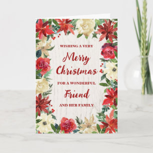 Rustic Floral Friend & Family Merry Christmas Card