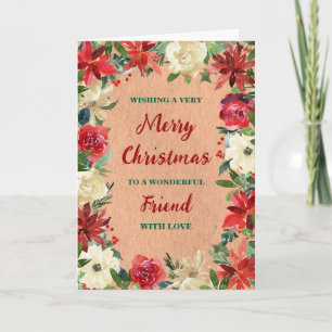 Rustic Floral Friend Merry Christmas Card