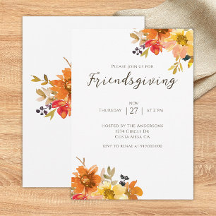 Rustic Floral Friendsgiving Dinner  Invitation