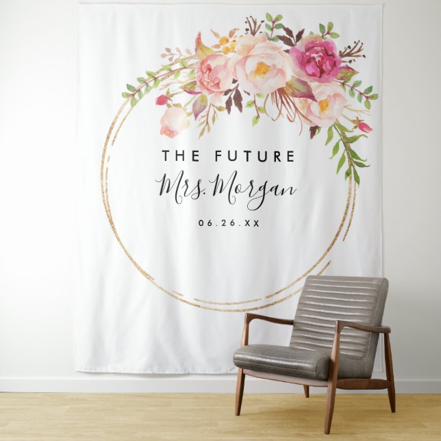 Rustic Floral Future Mrs Bridal Shower Backdrop Tapestry (In Situ)