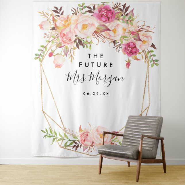 Rustic Floral Future Mrs Bridal Shower Backdrop Tapestry (In Situ)