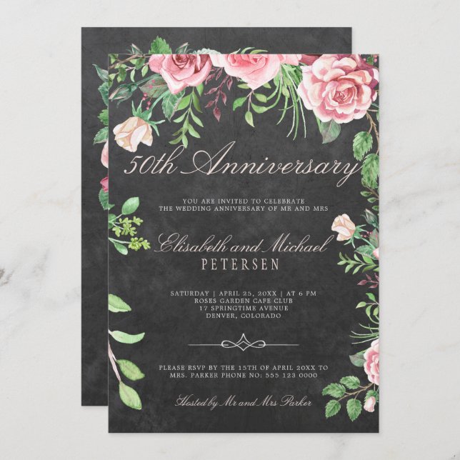 Rustic Floral Garden 50th Wedding Anniversary Invitation (Front/Back)