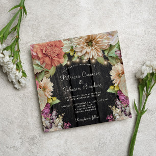 Rustic floral garden barn wood wedding invitation