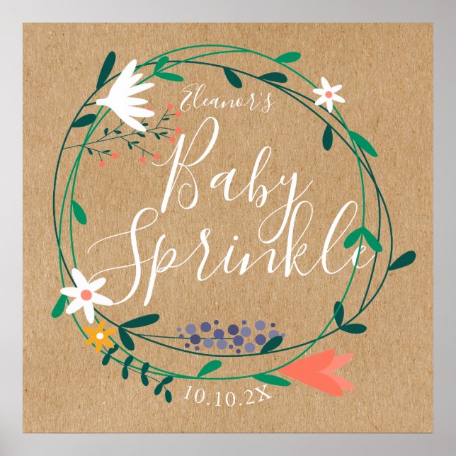 Rustic Floral Garland Baby Sprinkle Welcome Sign (Front)