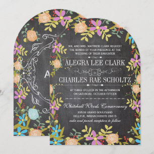 Rustic Floral Garland Chalkboard Wedding Invitation