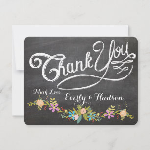 Rustic Floral Garland Chalkboard Wedding Thank You Card