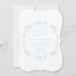 Rustic Floral Garland Folk Art Blue Wedding Invitation