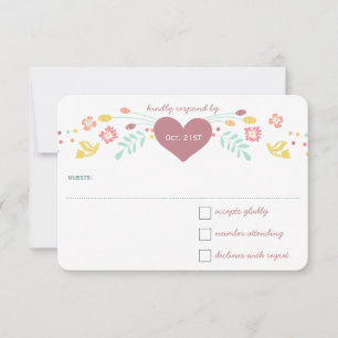 Rustic Floral Garland Folk Art Marsala Wedding RSVP Card