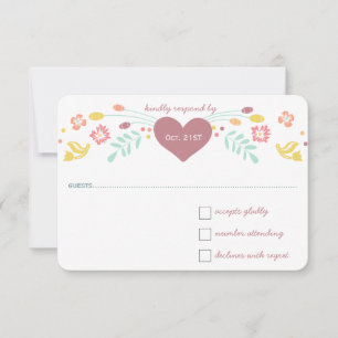 Rustic Floral Garland Folk Art Marsala Wedding RSVP Card