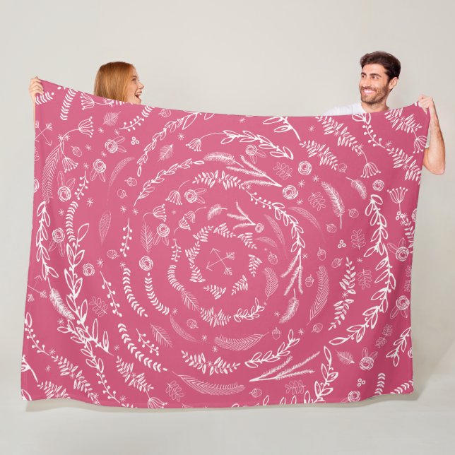 Rustic Floral Garland Folk Art Pattern Fleece Blanket (In Situ)