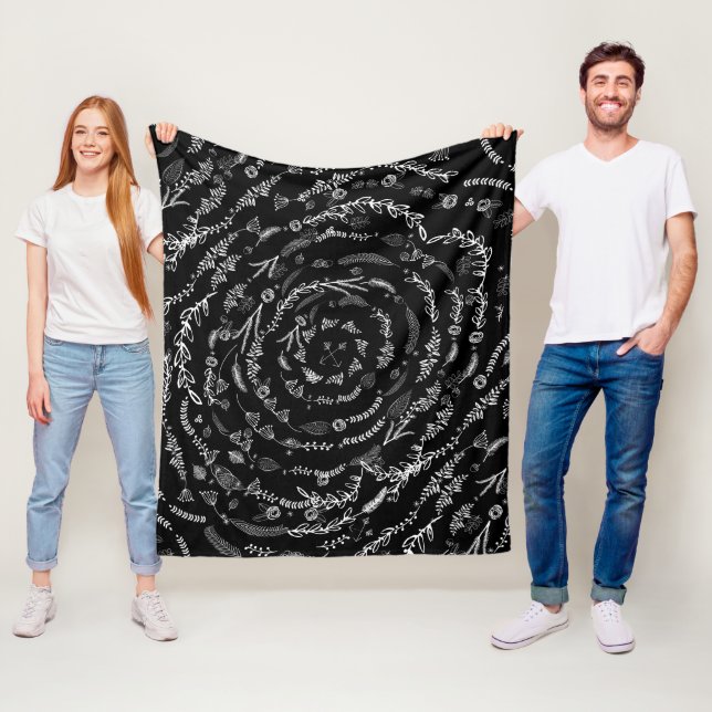 Rustic Floral Garland Folk Art Pattern Fleece Blanket (In Situ)
