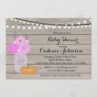 Rustic Floral Girl Purple Baby Shower Invite