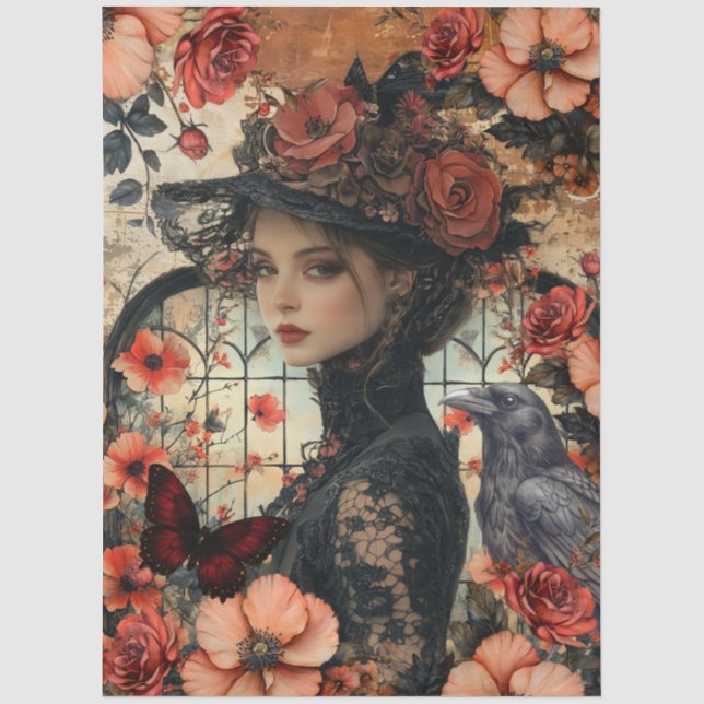 Rustic Floral Girly Fantasy Art Collage Decoupage Tissue Paper (Front)