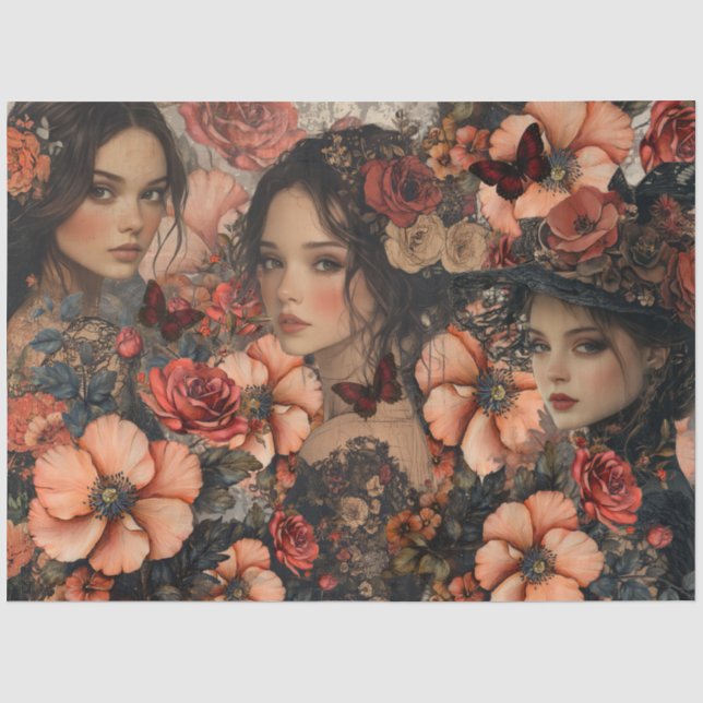Rustic Floral Girly Fantasy Art Collage Decoupage Tissue Paper (Front)