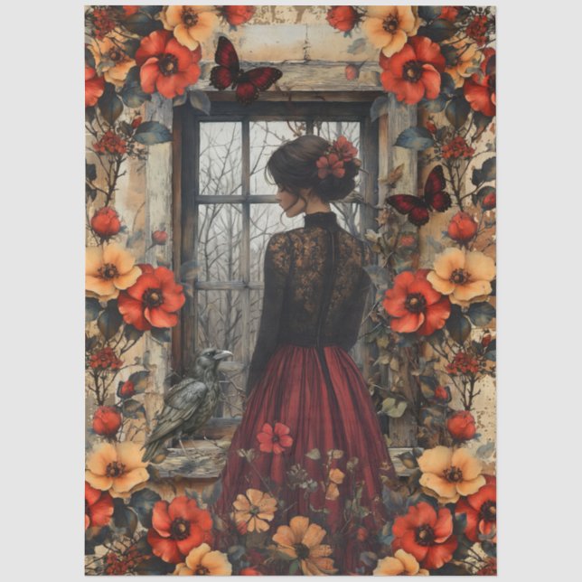 Rustic Floral Girly Fantasy Art Collage Decoupage Tissue Paper (Front)