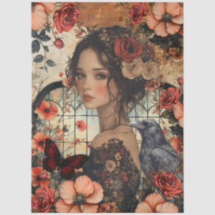 Rustic Floral Girly Fantasy Art Collage Decoupage Tissue Paper