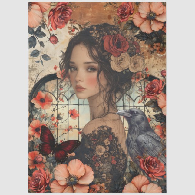 Rustic Floral Girly Fantasy Art Collage Decoupage Tissue Paper (Front)