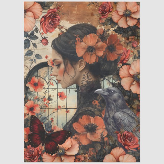 Rustic Floral Girly Fantasy Art Collage Decoupage Tissue Paper (Front)