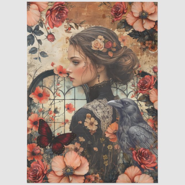 Rustic Floral Girly Fantasy Art Collage Decoupage Tissue Paper (Front)
