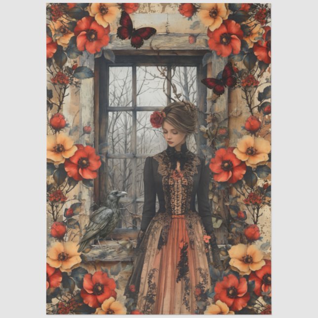 Rustic Floral Girly Fantasy Art Collage Decoupage Tissue Paper (Front)