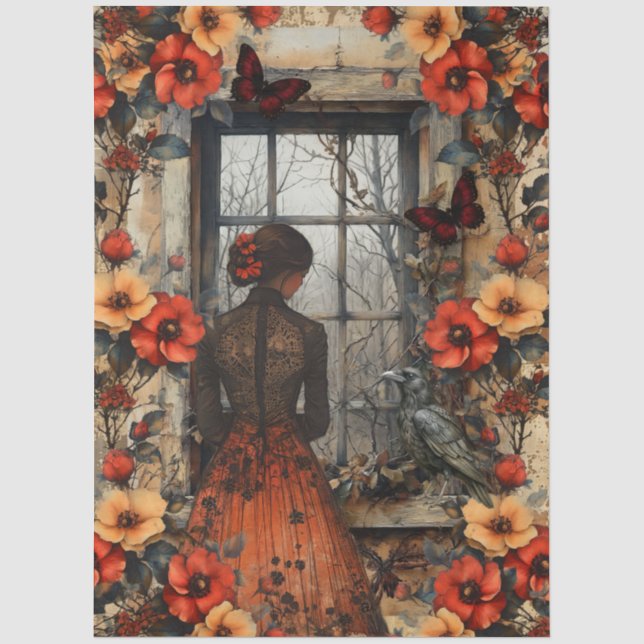Rustic Floral Girly Fantasy Art Collage Decoupage Tissue Paper (Front)