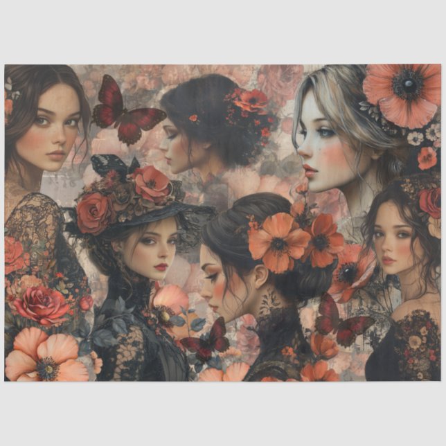 Rustic Floral Girly Fantasy Art Collage Decoupage Tissue Paper (Front)