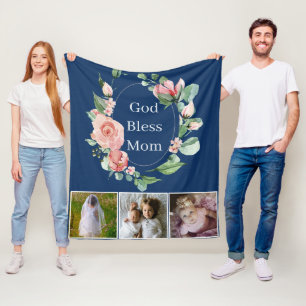 Rustic Floral God Bless Mum Mothers Day Photo Fleece Blanket