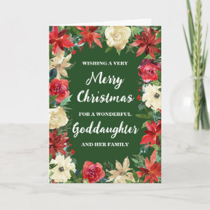 Rustic Floral Goddaughter & Family Merry Christmas Card