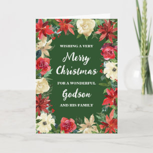 Rustic Floral Godson & Family Merry Christmas Card