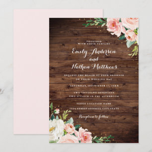 Rustic Floral Gold Blush Wedding Invitation