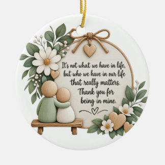 Rustic Floral Gratitude Quote Friendship Keepsake Ceramic Tree Decoration