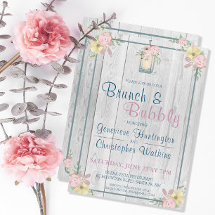 RUSTIC FLORAL GRAY BARNWOOD COUPLES BRIDAL BRUNCH INVITATION