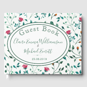 Rustic Floral & Green Foliage Pattern Wedding Guest Book
