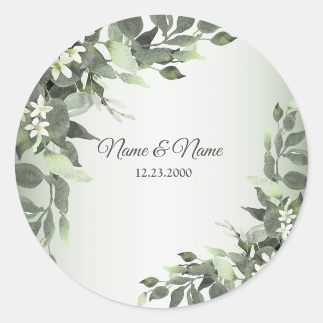 Rustic Floral Greenery Eucalyptus Leaves Classic R Round Sticker (Front)