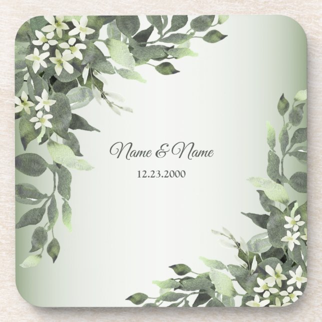Rustic Floral Greenery Eucalyptus Leaves Coaster (Front)