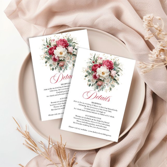 Rustic Floral Greenery Gold Wedding Details Enclosure Card (Rustic Floral Greenery Gold Wedding Details)
