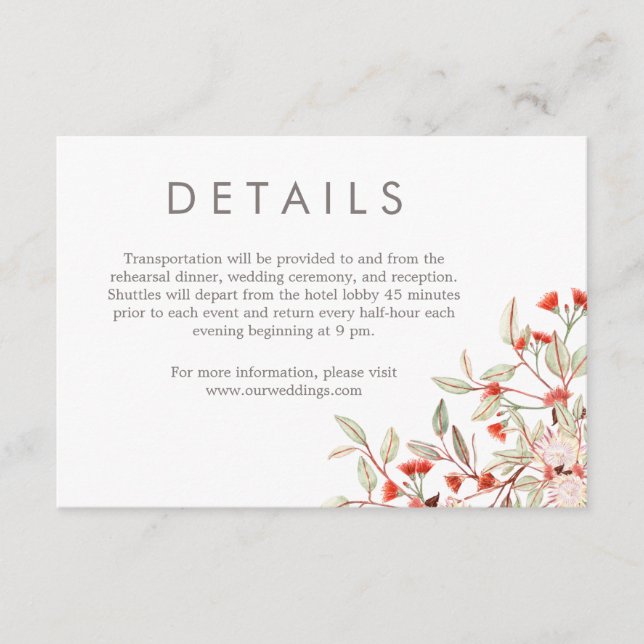 Rustic Floral Grey Modern Typography Wedding Enclosure Card (Front)