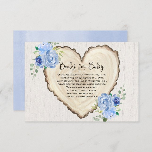 Rustic floral heart book request boy baby shower enclosure card (Front/Back)