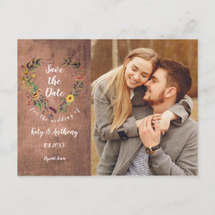 Rustic Floral Heart Photo Wedding Save the Date  Announcement Postcard