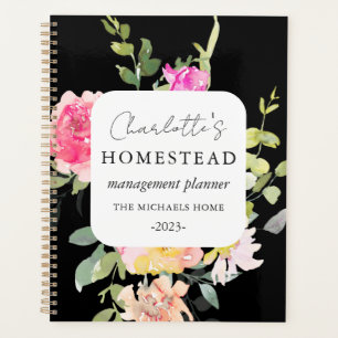 Rustic Floral Homestead Management Black Planner