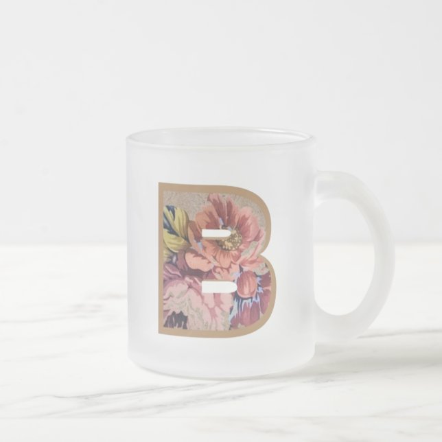 Rustic Floral Initial Letter B Monogram Frosted Glass Coffee Mug (Right)