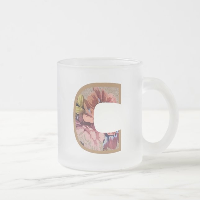 Rustic Floral Initial Letter C Monogram Frosted Glass Coffee Mug (Right)